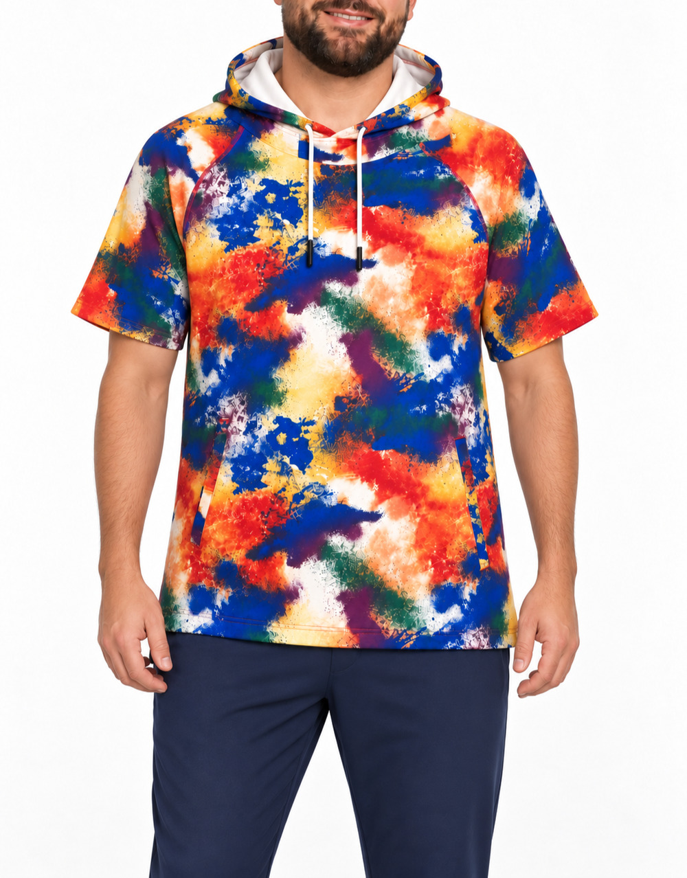 Reebok Mens 3XL Multicolor Paint Splatter Short Sleeve Hoodie Pullover